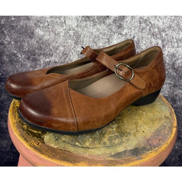 Dansko Womens Mary Jane Shoes 11 EUR 42 Brown Oiled leather Boho Vintage Style - Picture 2 of 14